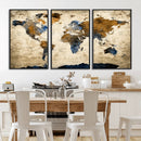 World Map Wall Art – Antique Style Blue and Brown Map Canvas
