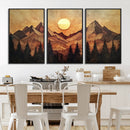 Wood Style Abstract Mountain Sunset Canvas Wall Art Print -