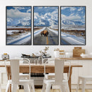 Bison Wall Art - Snowy Road Wall Art – Framed Mountain by MyGreatCanvas | Canvas Wall Art Prints | Photo Prints & Wall Decor