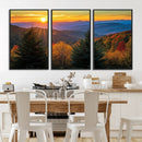 Golden Sunset Over Mountain Forest Canvas Wall Art Print -
