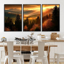 Golden Sunset Over Mountain Forest Canvas Wall Art Print -