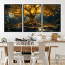 Golden Tree of Life Canvas Wall Art Print - Majestic Glowing
