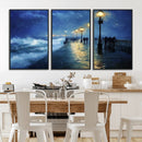 Abstract Stormy Ocean Pier Canvas Wall Art Print | Stormy