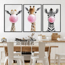 Bubblegum Animals Canvas Wall Art - Playful Giraffe and