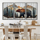 Rustic Grizzly 399 Bear and Mountain Wood Canvas Wall Art -