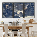 Large Abstract Blue and Gold Canvas Wall Art Fluid Ink