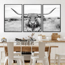 Highland Cow Wall Art Canvas Print – Black and White Western