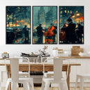 Urban Night Jazz Wall Art Canvas Print – Moody Rain-Soaked