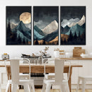 Moonlit Mountain Wall Art Canvas Print – Silhouetted Pines