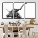 Longhorn Wall Art Canvas Print – Framed Monochrome Ranch Cow
