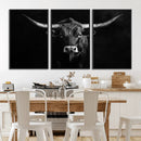 Texas Longhorn Wall Art Canvas Print – Framed Monochrome