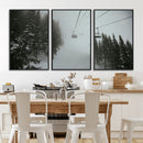 Ski Lift Wall Art Canvas Print – Snowy Pines Misty Landscape