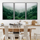 Misty Green Forest Canvas Print – Framed Serene Foggy Pine