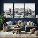 Black White Arizona Desert Canvas Wall Art Cactus Farmhouse