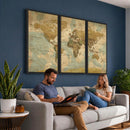 Vintage World Map Wall Art Canvas Print, Detailed World Map