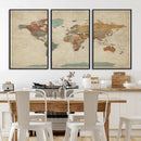 Vintage World Map Canvas Wall Art Print – Framed Modern
