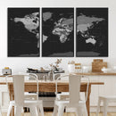Black World Map Wall Art Canvas Print – Detailed Map of the by MyGreatCanvas | Canvas Wall Art Prints | Photo Prints & Wall Decor