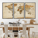 Rustic Vintage World Map Canvas Print – Framed Modern