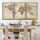 Vintage World Map Canvas Wall Art - Rustic Grunge Texture