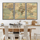 Vintage World Map Wall Art | Ready to Hang and Framed