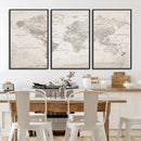 Antique Style World Map Canvas Print - Vintage Detailed