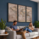 Grunge World Map Canvas Wall Art - Vintage Aged World Map