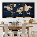 Minimalist World Map Canvas Wall Art - Watercolor Blue and