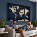 Minimalist World Map Canvas Wall Art - Watercolor Blue and