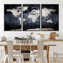 Vintage World Map Canvas Wall Art – Antique Triptych Map