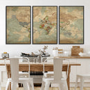 World Map Wall Art Canvas Print, Rustic Map Print, Framed