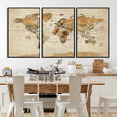 Vintage World Map Canvas Print – Framed Rustic Detailed Map