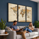 Vintage World Map Canvas Print – Framed Rustic Detailed Map