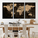 Brown World Map Canvas Print – Modern Travel Map Wall Art,