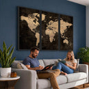 Brown World Map Canvas Print – Modern Travel Map Wall Art,
