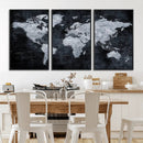 Black World Map Canvas Print – Detailed Map for Couples and