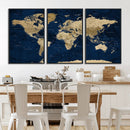 Navy Blue World Map Canvas Print – Detailed Map Minimal Navy
