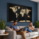 Beige World Map Canvas Wall Art Print, Minimal Black and