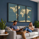 Minimal Vintage World Map Canvas Wall Art Print, Neutral