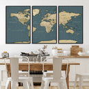 Minimal Vintage World Map Canvas Wall Art Print, Neutral