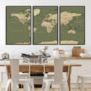 Vintage World Map Canvas Wall Art Print, Classic Global Map