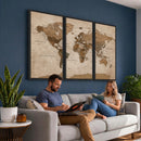 World Map Canvas Wall Art Print, Detailed Global Map Artwork