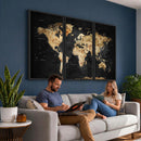 World Map Canvas Wall Art with Famous Landmarks – Framed