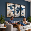 Rustic World Map Canvas Print – Framed Wall Art for Couples,
