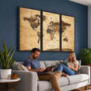 Navy Blue and Gold World Map Canvas Print – Framed Luxury