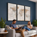 Detailed World Map Wall Art Canvas Print for Home and Office Decor