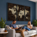 Blue World Map Canvas Wall Art – Framed Modern Travel Map