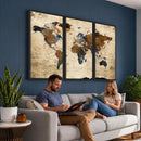 Rustic Watercolor World Map Canvas Wall Art – Framed Travel