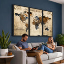 World Map Wall Art – Rustic Earth Tone Canvas Print, Antique
