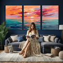 Bold Palette Knife Ocean Sunset Canvas — Orange Pink Teal by MyGreatCanvas | Canvas Wall Art Prints | Photo Prints & Wall Decor