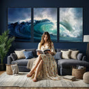 Ocean Wave Canvas Wall Art, Dramatic Teal Blue Seascape Oil by MyGreatCanvas | Canvas Wall Art Prints | Photo Prints & Wall Decor
